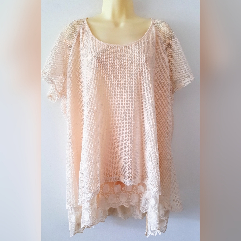 Indigo Soul Boho Tunic Top 2XL Lace Seqins NWOT